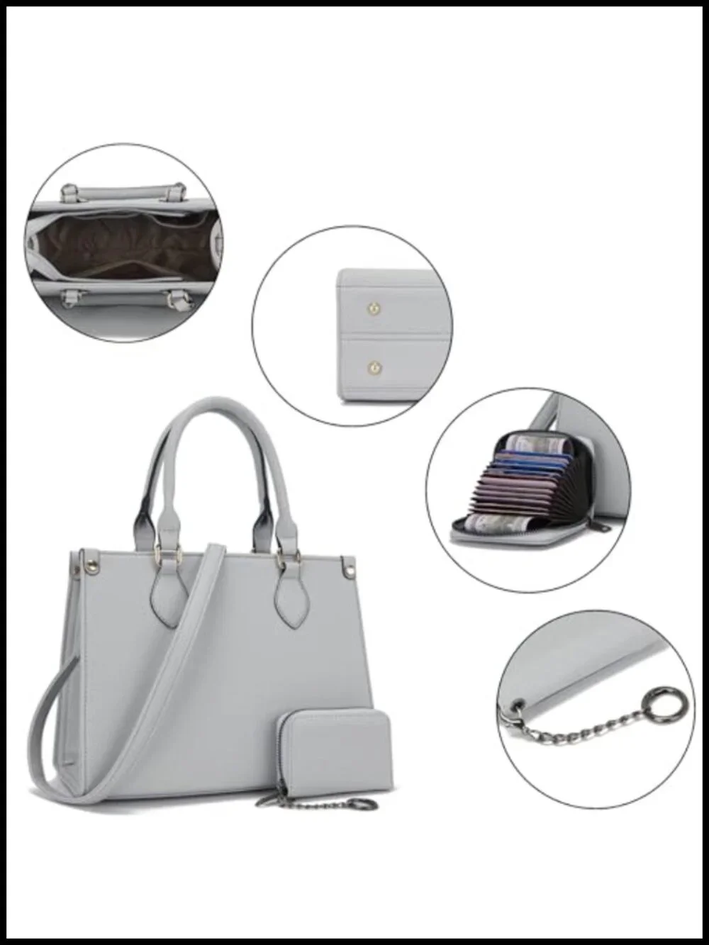 Vegan Leather Satchel Tote Bag Set with Matching Wallet - Medium